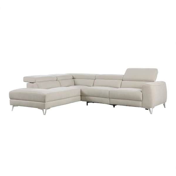 Lazzara Putnam 108.5 in. Straight Arm 2-piece Textured Fabric Power Reclining Sectional Sofa in Beige with Left Chaise