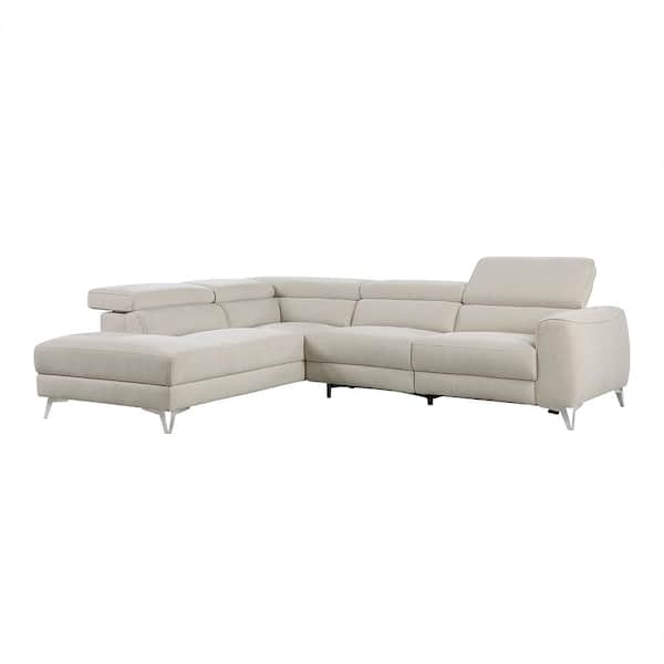Unbranded Putnam 108.5 in. Straight Arm 2-piece Textured Fabric Power Reclining Sectional Sofa in Beige with Left Chaise