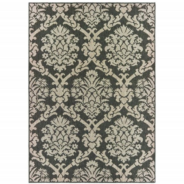 Gray 10 ft. x 13 ft. Loomed Polypropylene Rectangle Indoor/Outdoor Area Rug