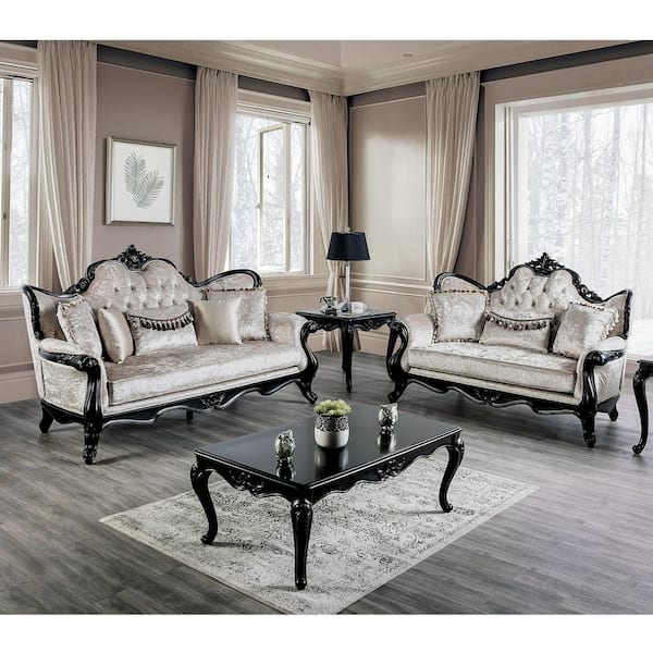 Raya 2-Piece Black and Off-White Polyester Living Room Set