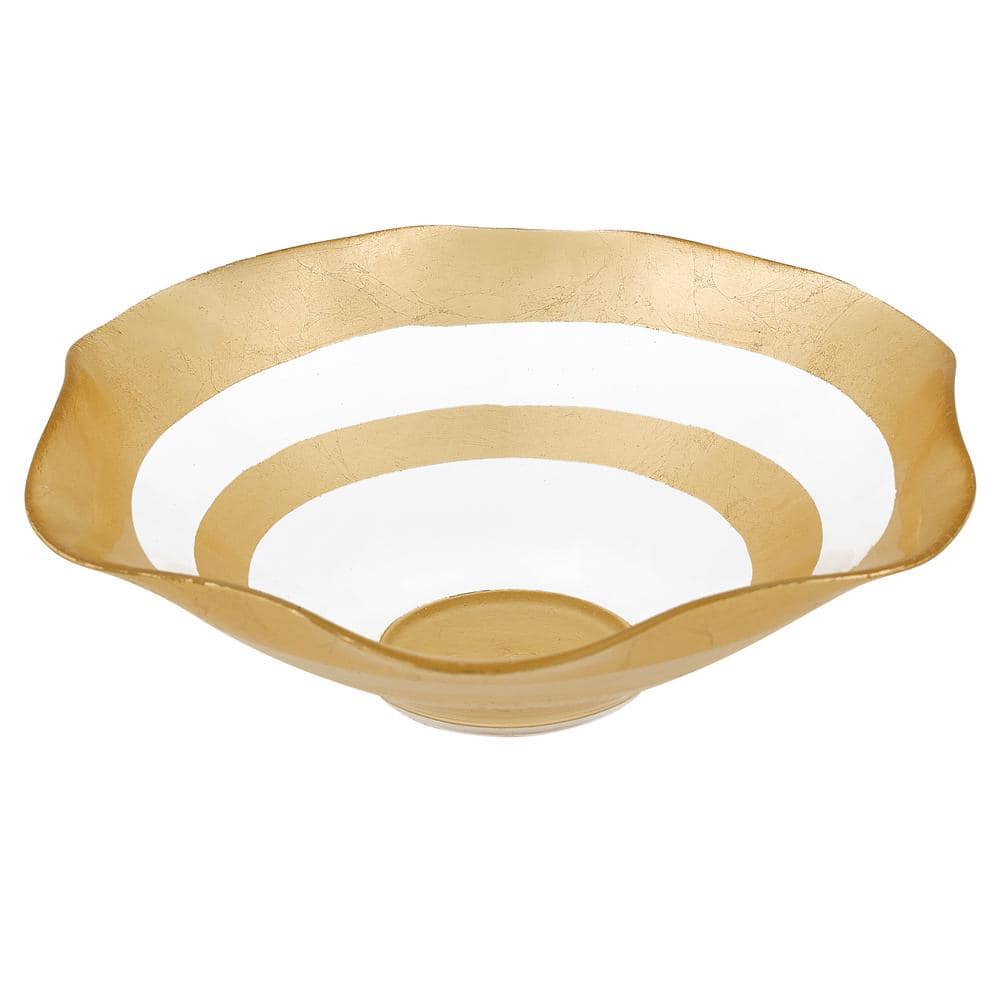 Badash Crystal 8 in. Diameter 16 oz. Gold Glass Round Leaf Wave Bowl