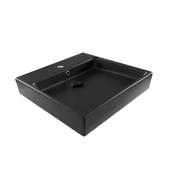 WS Bath Collections Simple Wall Mount/Vessel Bathroom Sink in Matte Black With Single Faucet Hole