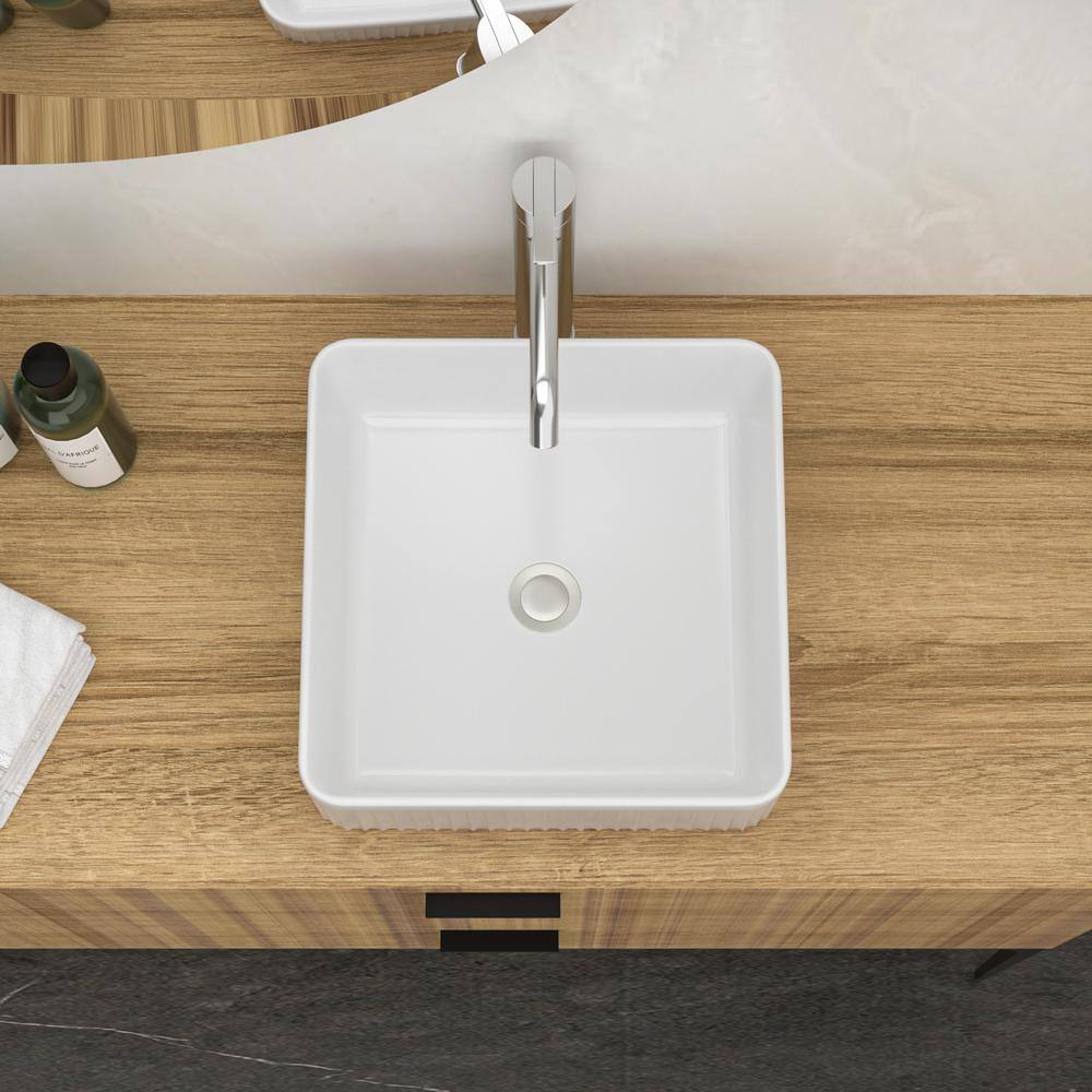 15.69" White Ceramic Square Vessel Bathroom Sink