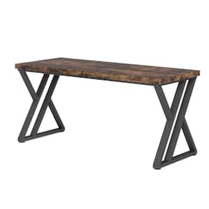 Oneb 55.12 in. Rectangular Brown Wood Writing Desk with Black Z Base