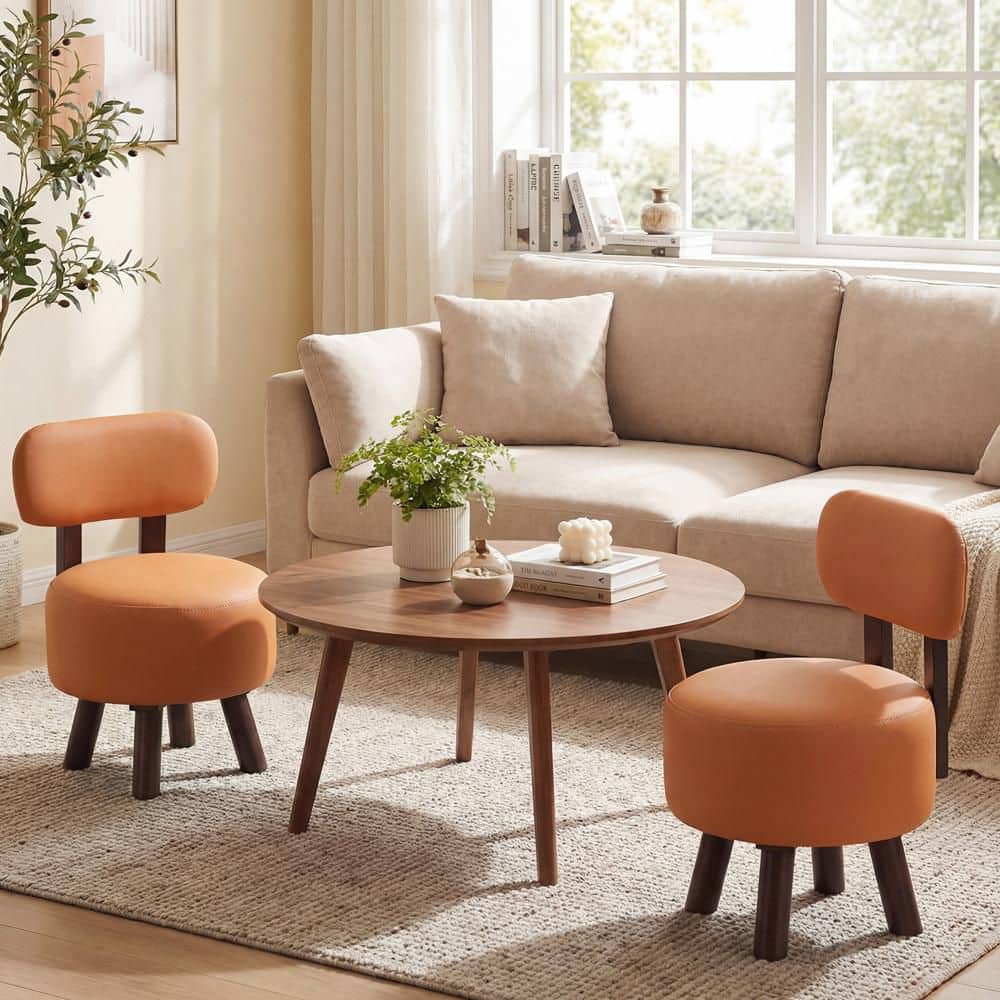 Small Footrest 12.5 in. H Stools Set of 2 with Backrest & Rubber Wood Legs for Bedroom Orange price history on PriceWatchPro