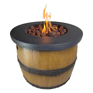32 in. W x 24 in. H Propane Barrel Fire Pit Table for Patio 40000 BTU CSA Certified Firepit with Concrete Frame in Brown