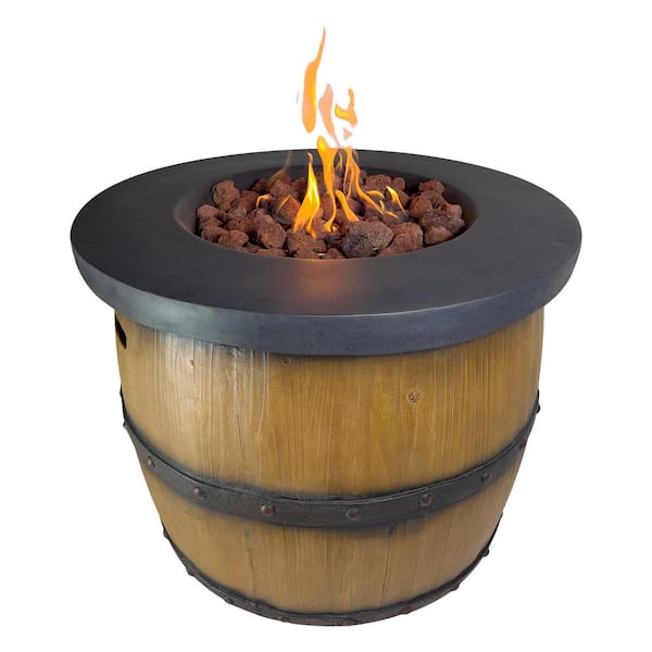 Kinger Home 32 in. W x 24 in. H Propane Barrel Fire Pit Table for Patio 40000 BTU CSA Certified Firepit with Concrete Frame in Brown