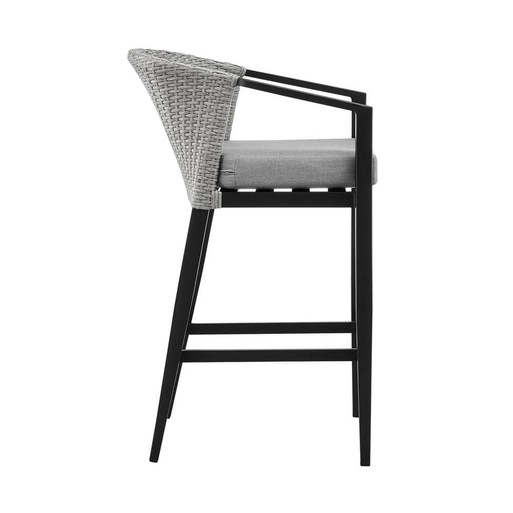 Aileen Dark Grey Cushioned Aluminum and Wicker Outdoor Bar Stool