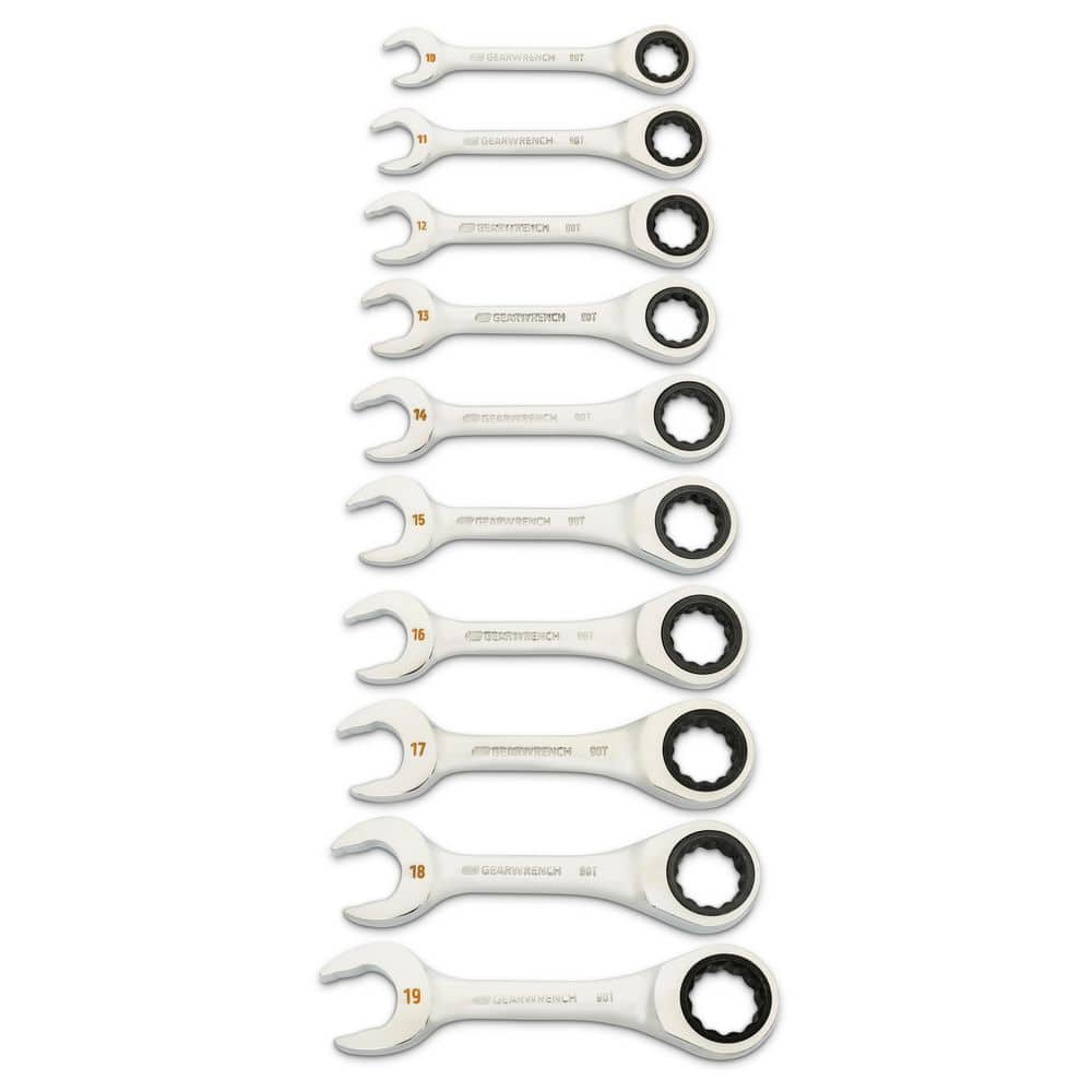 GEARWRENCH 22-Piece Metric 90-Tooth Standard and Stubby Combination Ratcheting Wrench Set (GWRW90SSMS22)