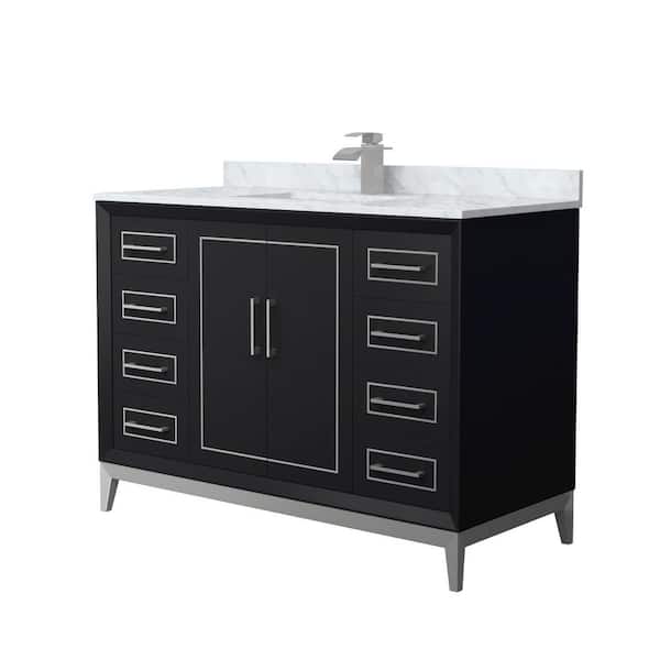 Wyndham Collection Marlena 48 in. W x 22 in. D x 35.25 in. H Single Bath Vanity in Black with White Carrara Marble Top