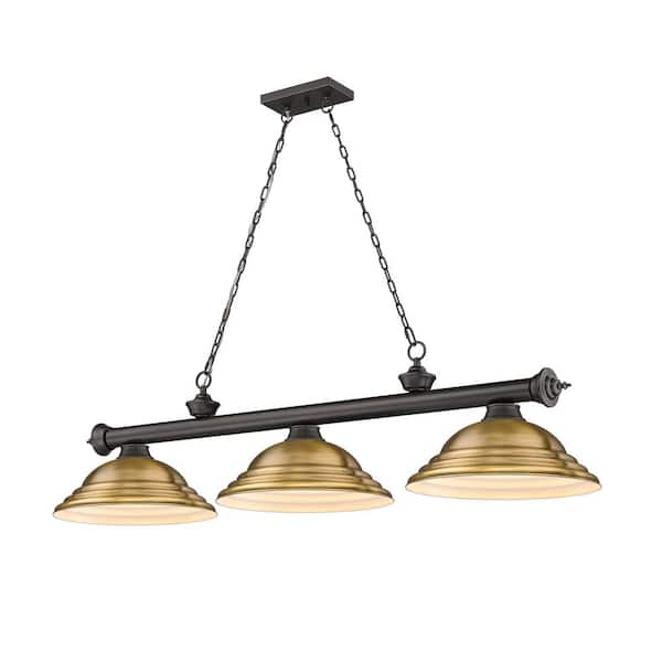 Unbranded Cordon 3-Light Bronze with Stepped Rubbed Brass Shade Billiard Light with No Bulbs Included