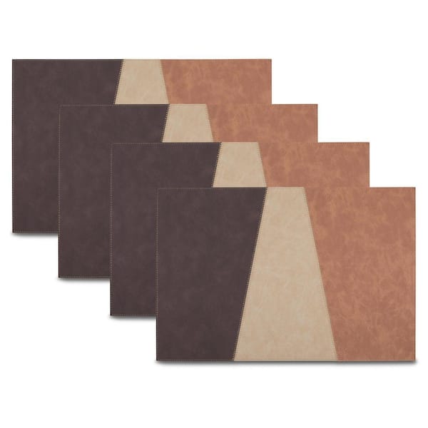 Milano 18 in. x 12 in. Ginger Oranges/Peaches Reversible Vegan Leather Wipe Clean Placemat (Set of 4)