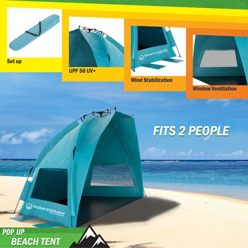 Turquoise 2-Person Pop-Up Beach Tent with Carry Bag