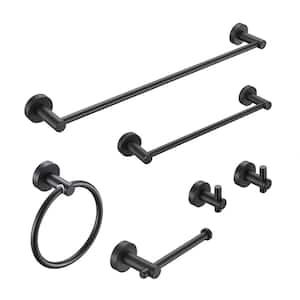 24 In 6-Piece Wall Mounted Thicken Space Aluminumm Bath Hardware Set with Towel/Robe Hook Included in Black