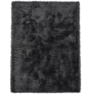 Sheepskin Faux Furry Dark Gray Cozy Rugs 2 ft. x 3 ft. Area Rug