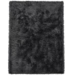 Sheepskin Faux Furry Dark Gray Shaggy Cozy Rugs 6 ft. 6 in. x 10 ft. Area Rug