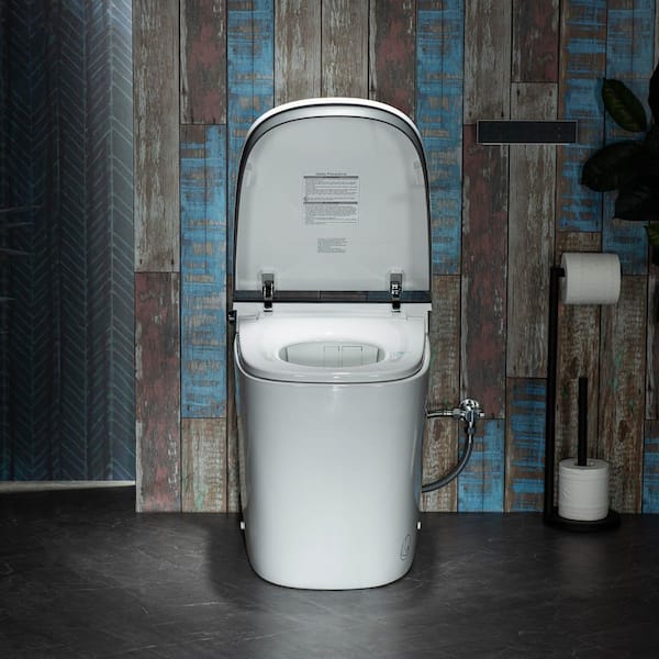 Elongated ADA Smart Bidet Toilet 1.28 GPF in Grey with Auto Open and Close, Clean Foam Dispenser and Map Flushing 1000 g