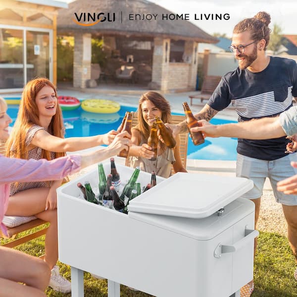 VINGLI 80 qt. Rolling Cart on Wheels, Patio Cooler for Party, Ice