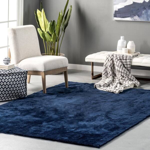 Loni Solid Machine Washable Shag Navy 6 ft. x 9 ft. Area Rug