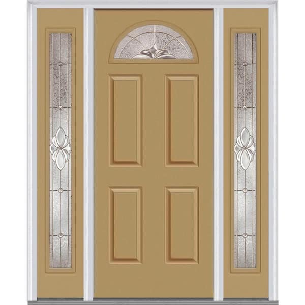 MMI Door 64 in. x 80 in. Heirloom Master Left-Hand Inswing 1/4-Lite Decorative Painted Steel Prehung Front Door with Sidelites