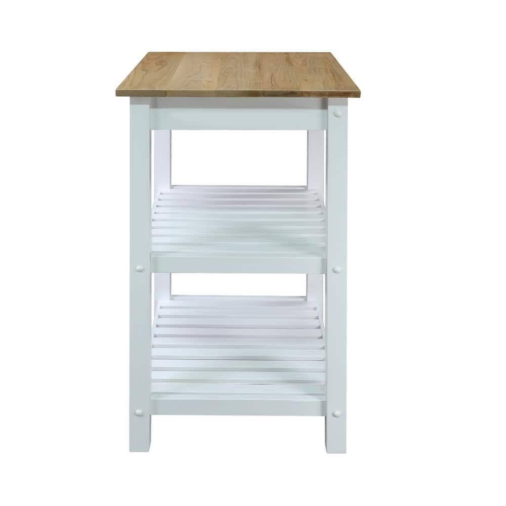 White Kitchen Island with American Hardwood Top and Shelves