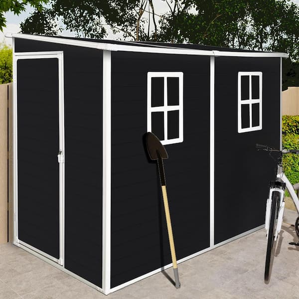 4 x 8 ft. Outdoor Waterproof Resin Storage Shed with Floor, 2 Window,Lockable Doors for Patio,Yard, Black (30 sq. ft.)