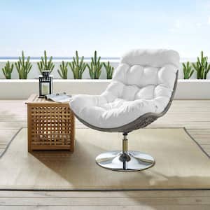 Brighton Swivel Wicker Outdoor Lounge Chair with White Cushions
