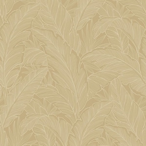 Old Gold Deco Banana Leaf Paper Un-Pasted Non-Woven Wallpaper Roll 60.75 sq. ft.