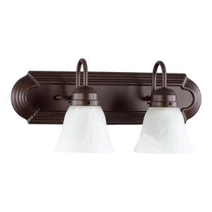 Traditional 18 in. W 2-Lights Oiled Bronze Vanity Light with Faux Alabaster