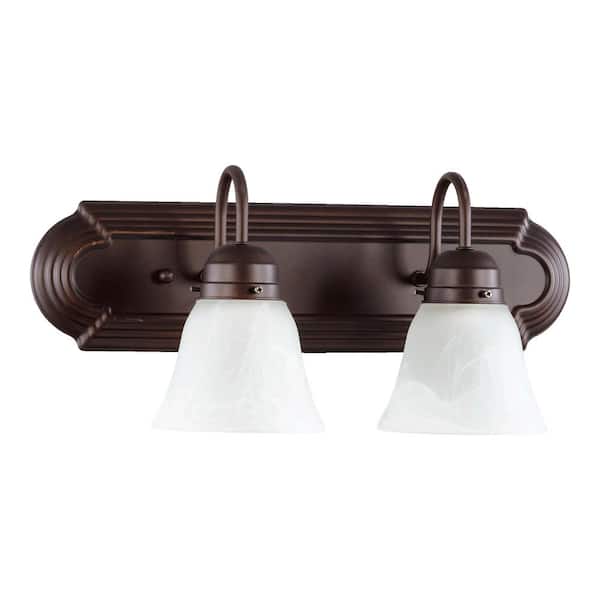 Quorum INTERNATIONAL Traditional 18 in. W 2-Lights Oiled Bronze Vanity Light with Faux Alabaster