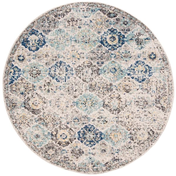SAFAVIEH Madison Ivory/Aqua 7 ft. x 7 ft. Round Border Area Rug