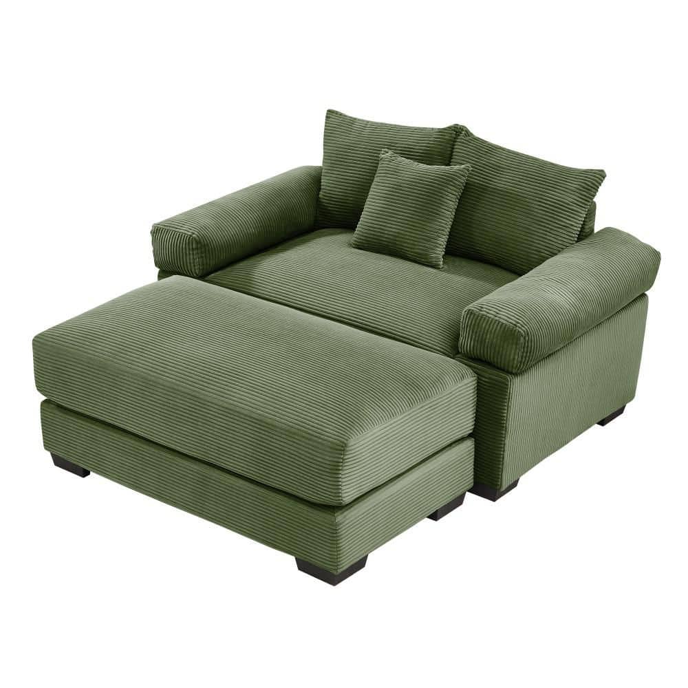 54.3 in. Wide Straight Arm Corduroy Modern Rectangle Reclining Sofa with Chaise in Green price history on PriceWatchPro
