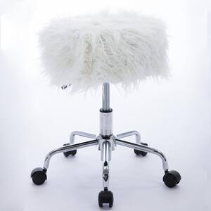 Artificial White Fur Adjustable Height Swivel Dressing Chair Fluffy Chair