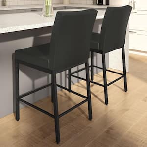 Perry Plus 26" Black Faux Leather / Black Metal Counter Stool
