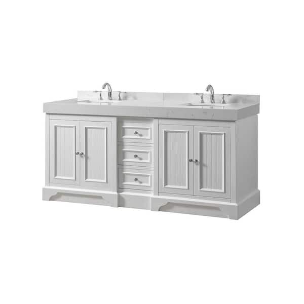 Direct vanity sink Kingswood Exclusive 72 in. W x 25in. D x 36 in. H Double Bath Vanity in White with White Culture Marble Top