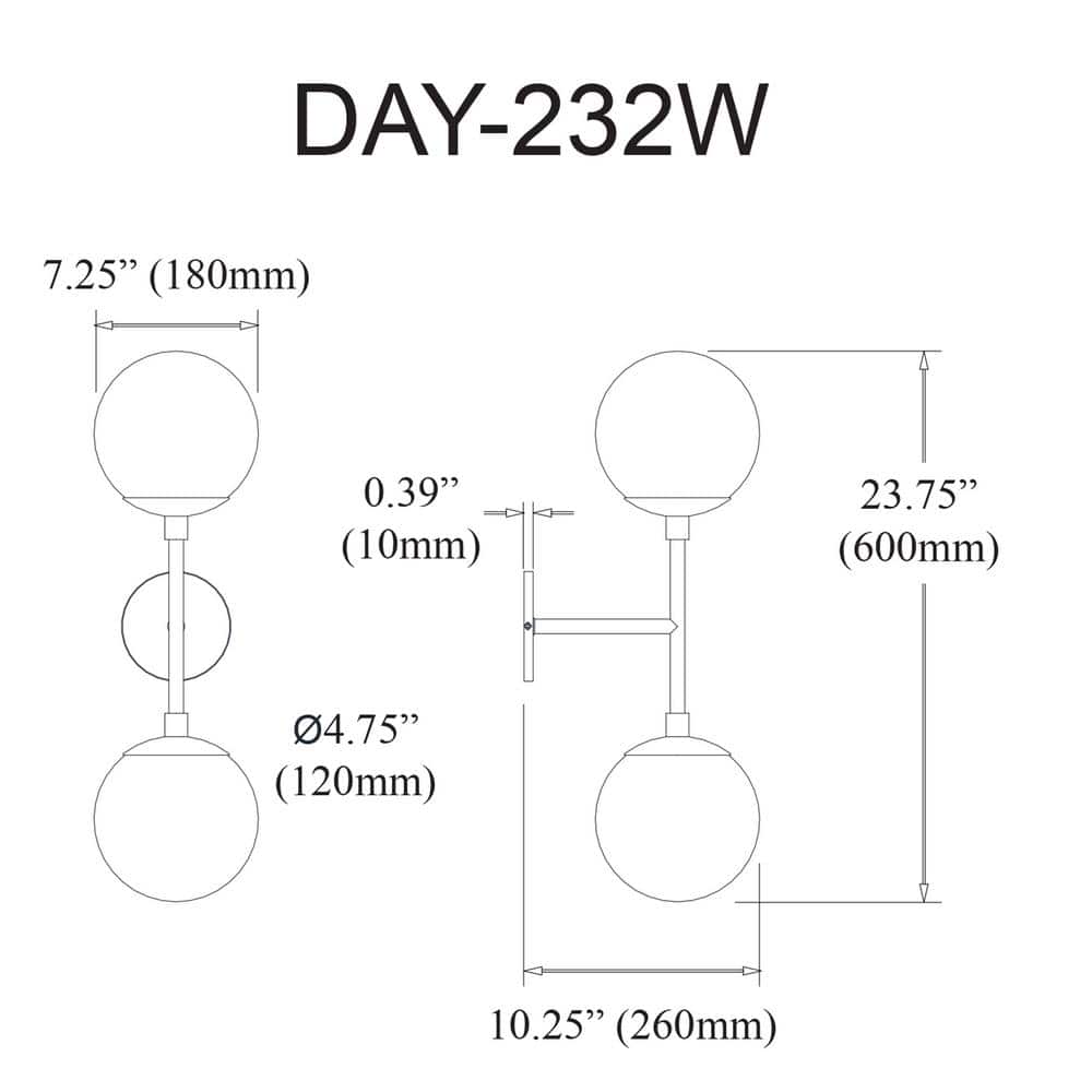 Dayana 23'' Matte Black Dimmable Globe Sconce with Opal Shade