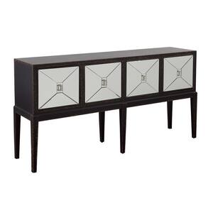 70 in. W Nocturne Textured Black Rectangle Wood Top Console Table with Mirror Inlay