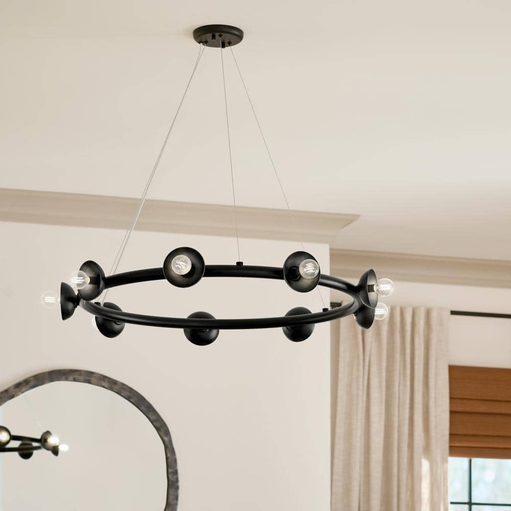 Palta 9-Light Black Soft Modern Wagon Wheel Circle Chandelier for Living Room price history on PriceWatchPro