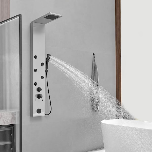 5-Jet Rainfall Shower Panel System with Rainfall Shower Head and Shower Wand in Black Nickel
