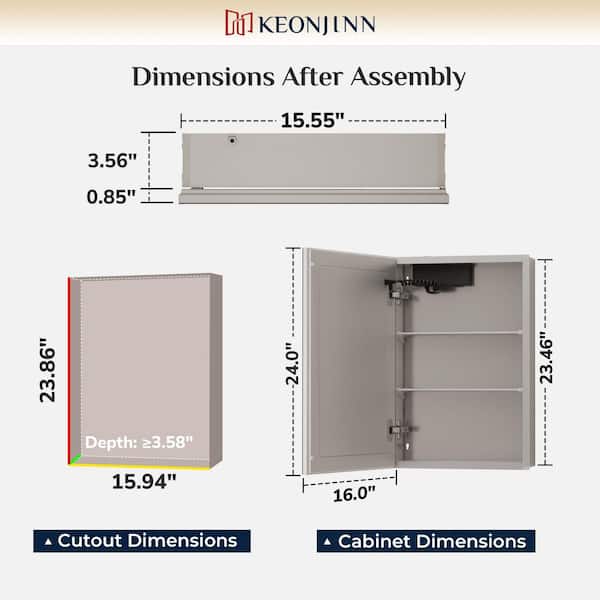 16 in. W x 24 in. H Rectangular Silver LED Light Anti-Fog Aluminum Recessed/Surface Mount Medicine Cabinet with Mirror