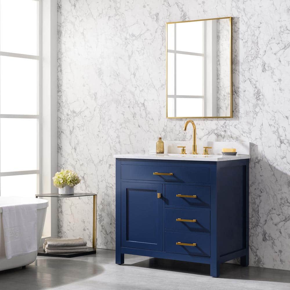 Jasper Navy Blue 36'' Freestanding Single Vanity with Carrara White Top