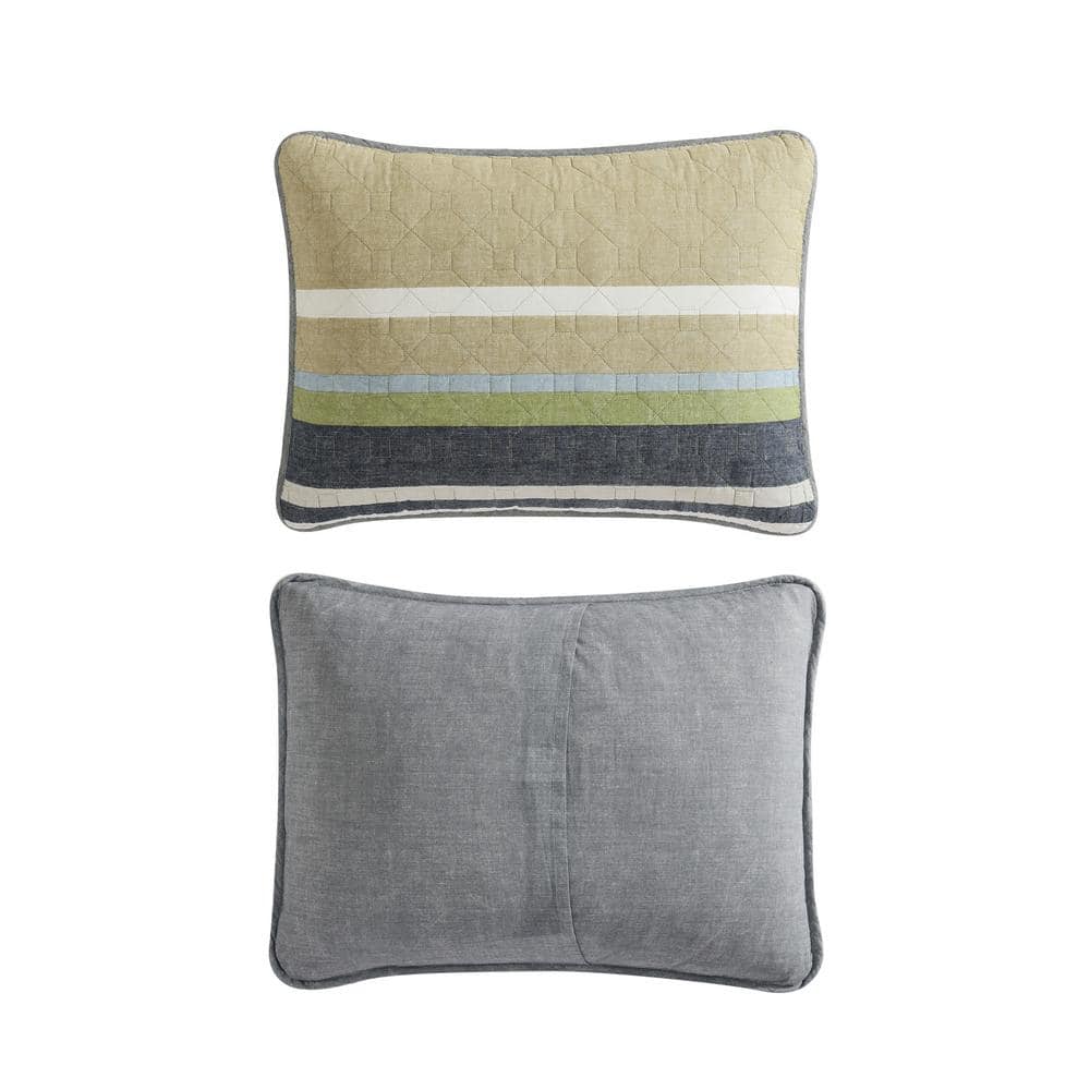 Gray and Multicolor Cotton Full Quilt Set with Reversible Design