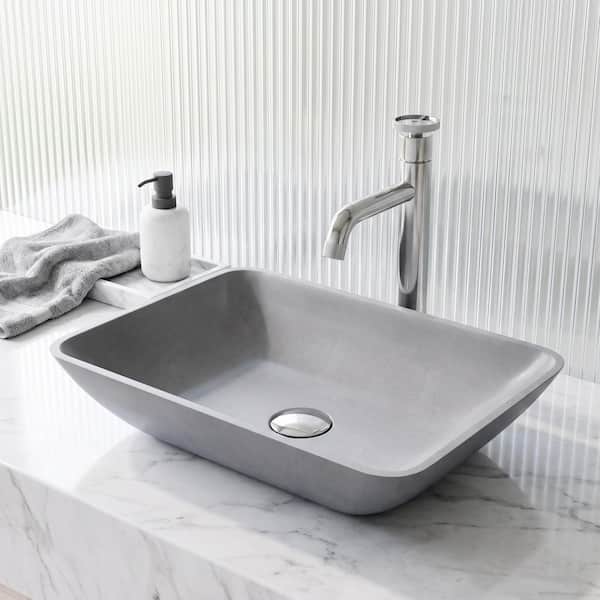 Duomo Gothic Gray Concreto Stone 18 in. L x 13 in. W x 4 in. H Rectangular Vessel Bathroom Sink