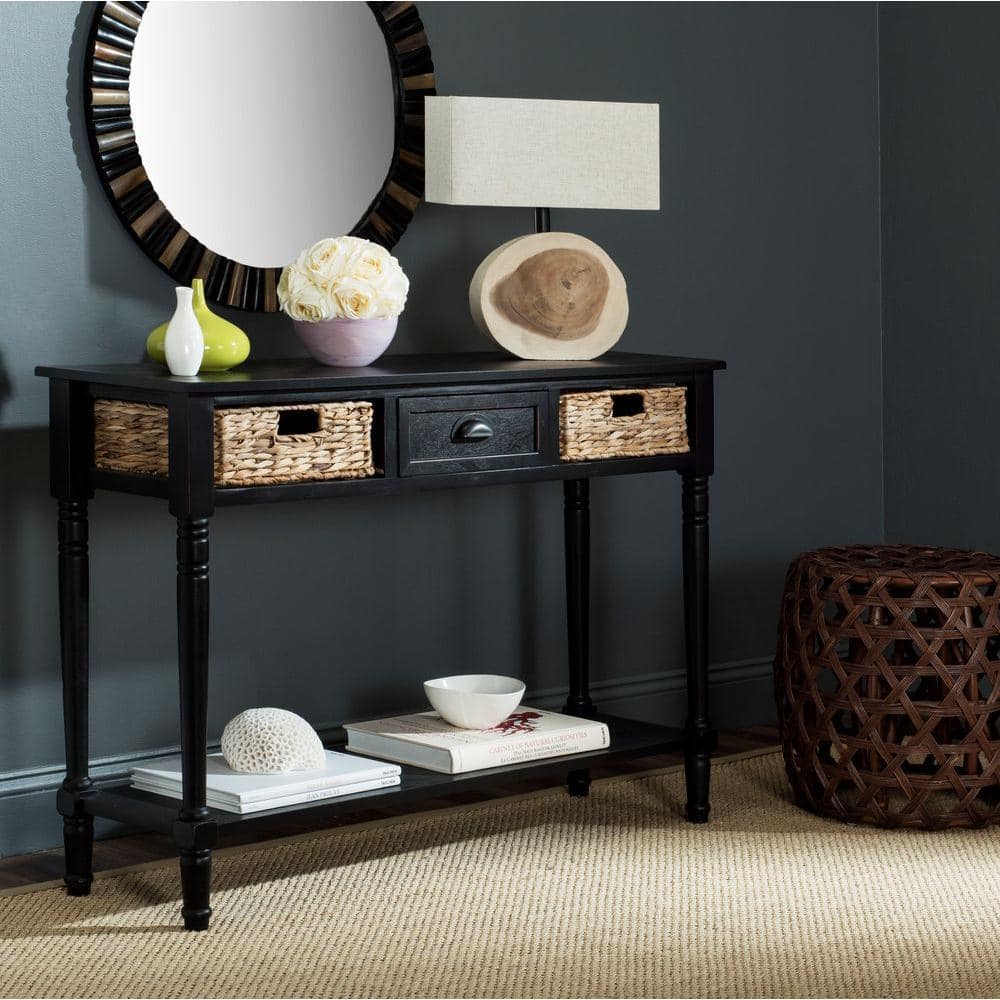 Transitional Gray 45" Wood and Metal Console Table with Storage