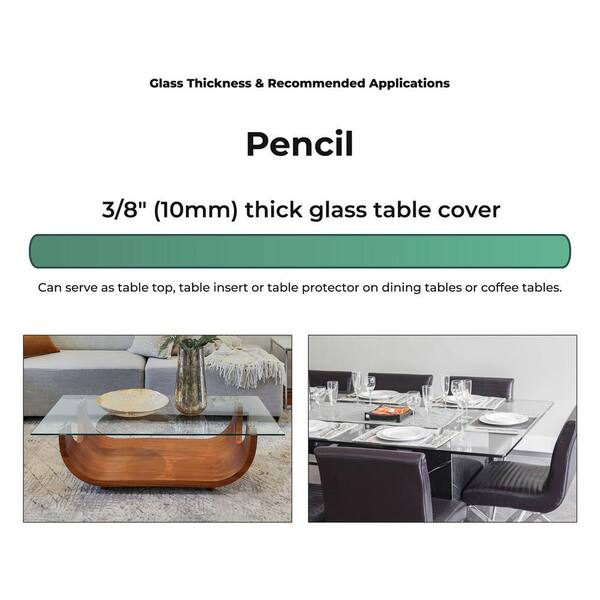 20 in. x 36 in. Clear Rectangle Glass Table Top 3/8 in. Thick Pencil Polish Tempered Touch Corners 20 in. x 36 in. Clear Rectangle Glass Table Top 3/8 in. Thick Pencil Polish Tempered Touch Corners