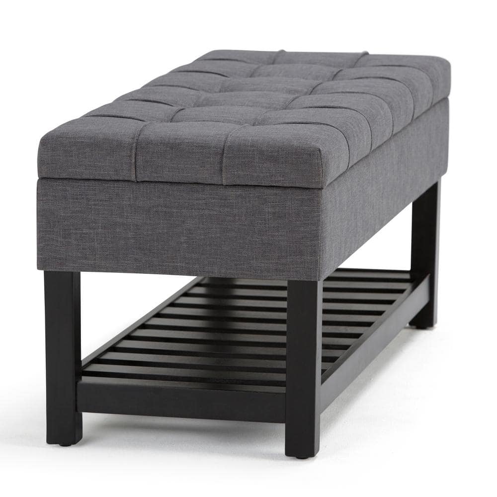 Slate Gray Tufted Wood Rectangular Ottoman Bench with Storage