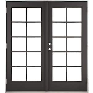 72 in. x 80 in. Black Right-Hand Outswing Fiberglass Full Lite LOE 10 Lite GBG Glass Hinged Patio Door