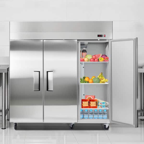 Commercial Refrigerator 52 cu. ft. 31.89 in.W 2-Doors w/9-Shelves 32 to 50℉ Temp Control 4-Wheels Silver Auto-Defrost