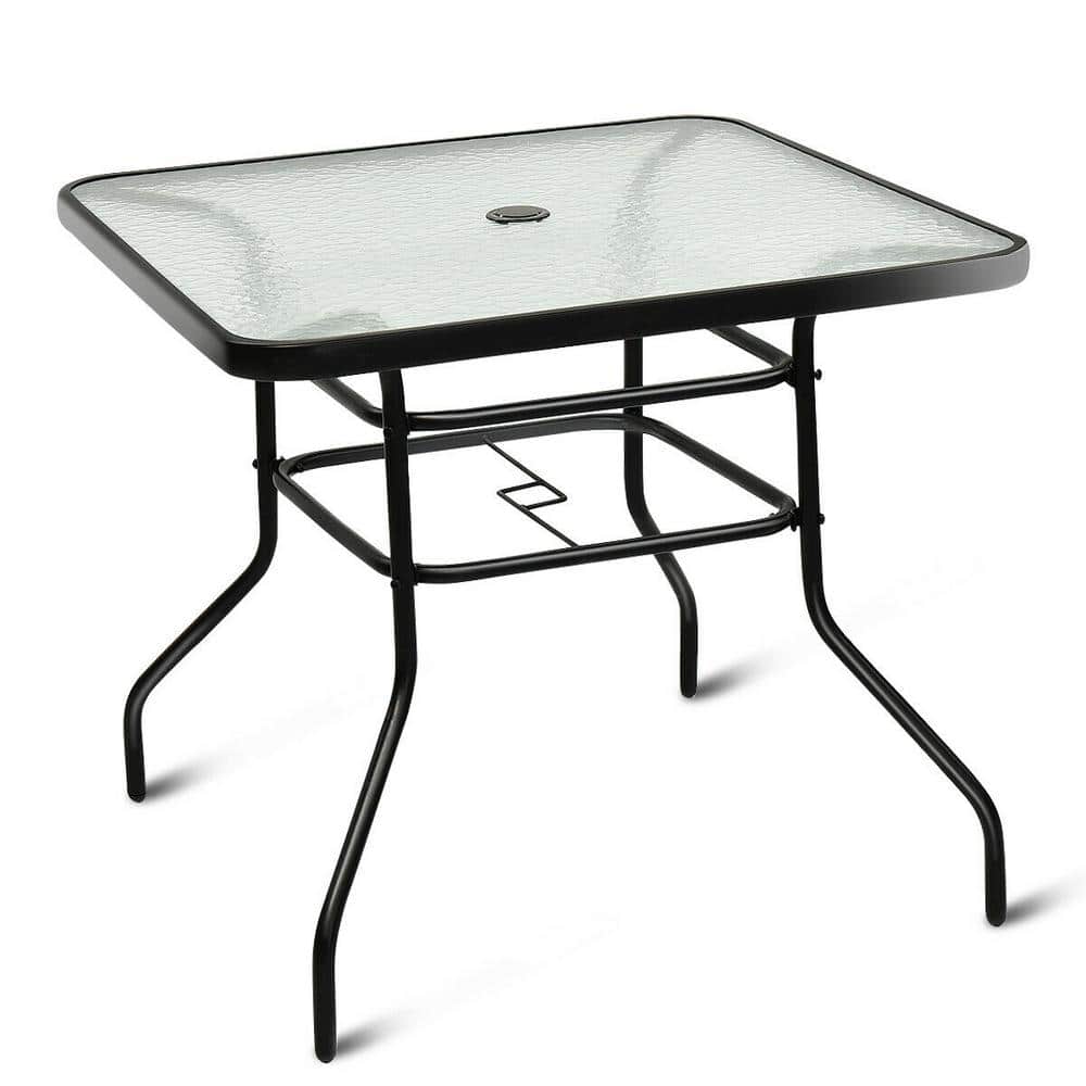 Costway 28 in. Square Metal Outdoor Coffee Table with Tempered Glass