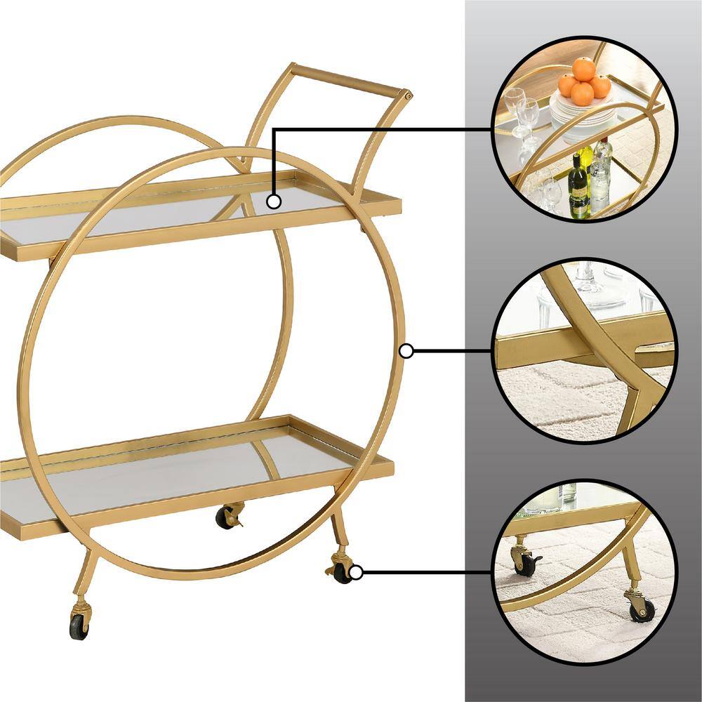 Odessa Gold Metal Bar Cart with Glass Shelves
